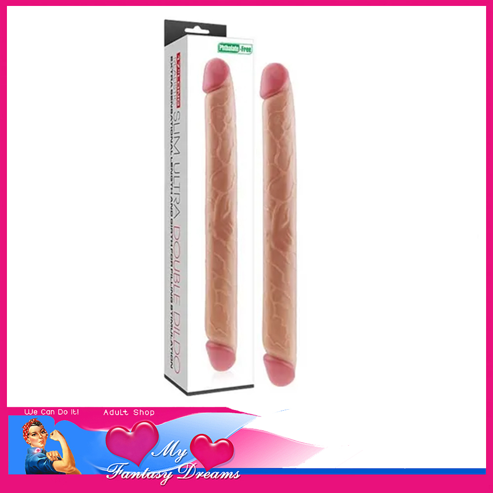 Lovetoy | Double Ended Penis Dildo Durable Pvc 43cm x 4.5cm Slim Sex Toy Beige