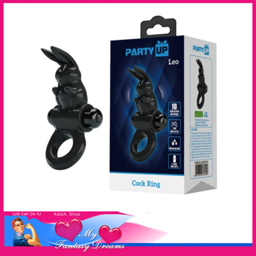 Party Up | Leo Vibrating Penis Ring I Rabbit 10 Speed 9.2cm Battery Black Tpr