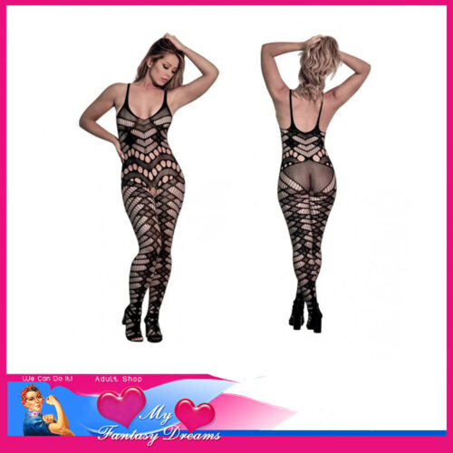 Club Exposed | Body Stocking Pantsuit Mesh 6-12 Au Stretchy Nylon Spandex Black