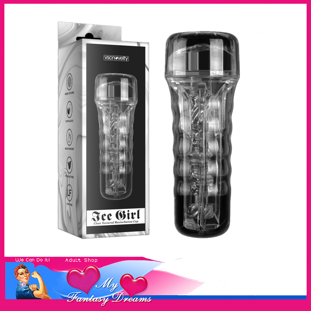 Ice Girl | Male Masturbator 7.5" Insert Ribbed Inner Tunnel Stroker Tpe Hard Case Clear