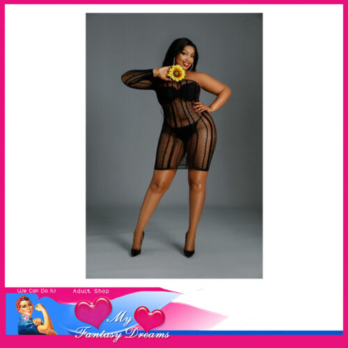 Moonlight | Body Stocking Dress Plus Size 14-22Au Model 05 Stretchy Nylon Elastane Mesh Dress Black