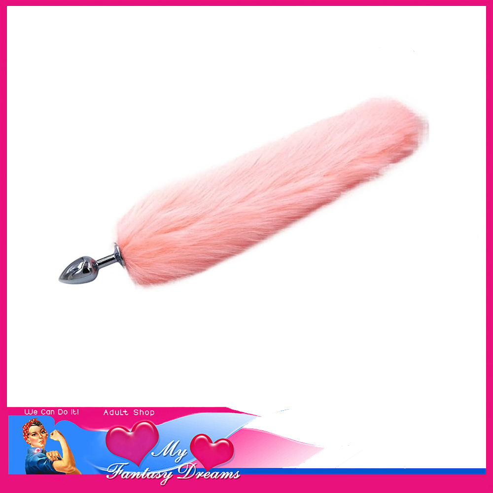 Fur Tail | Anal Plug Small Solid Stainless Steel With Faux Fur 40cm Total Pale Peachy Pink