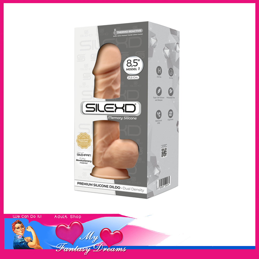 Silexd | Dildo 8.5" Premium Dual Density Thermo Reactive Penis Balls Suction Cup Beige