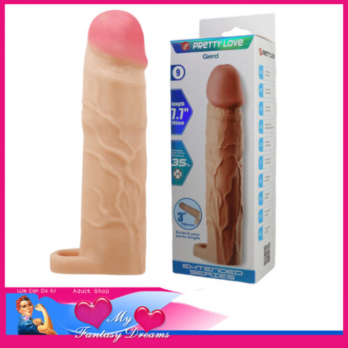 Pretty Love | 9 Gerd Penis Sleeve 7.7" Adds Extra 3" Cock Extender Tpe Stretchy Soft Beige