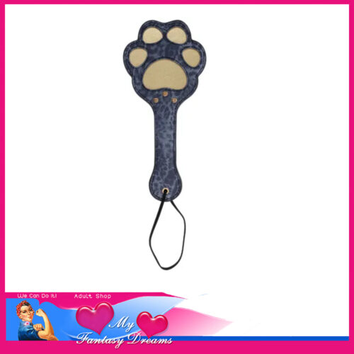 Sex & Mischief | Cougar Paw Paddle Gold Studs 28cm Long 12cm Strap Pu Leather Blue