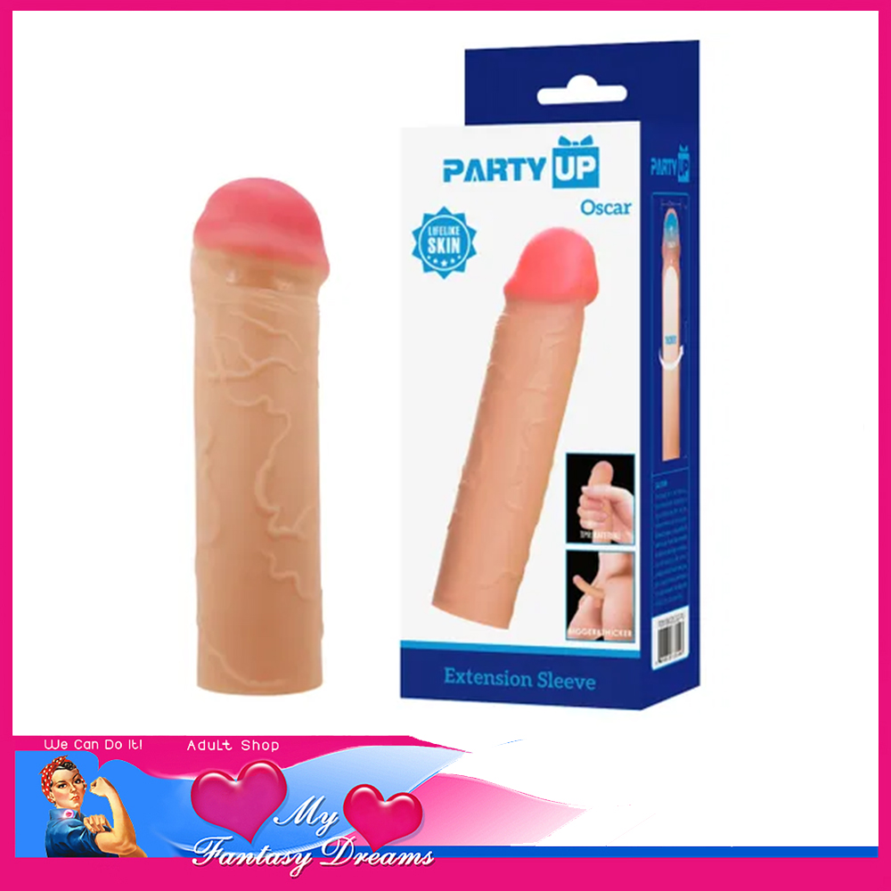 Party Up | Penis Sleeve Extender Adds 1" Soft Stretchy Tpr 16.5cm Total Long Beige
