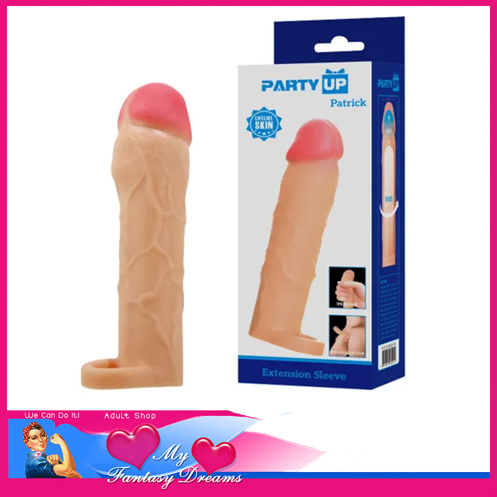 Party Up | Penis Extender Sleeve Patrick Ball Strap 13cm Insert Adds 5cm Tpr Soft Stretchy Beige