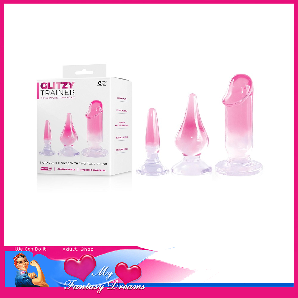 Glitzy Trainer | Anal Plug Jelly 2 Tone Suction Cup Butt Plugs Pvc Training Kit 4.1" 5.7" 4.7" Pink Clear