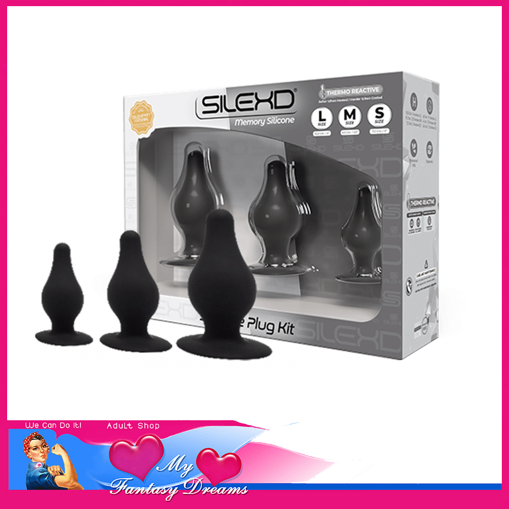 Silexd | Anal Plug Trainer Kit 3 Set 3" 3.5" 4" Memory Silicone Thermo Reactive Black