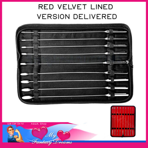 X-Cite | Bakes Sounding Kit 9 Piece Chrome Plated Brass 11" Long Urethral Probes 3mm -11mm Red Velvet Black Outer