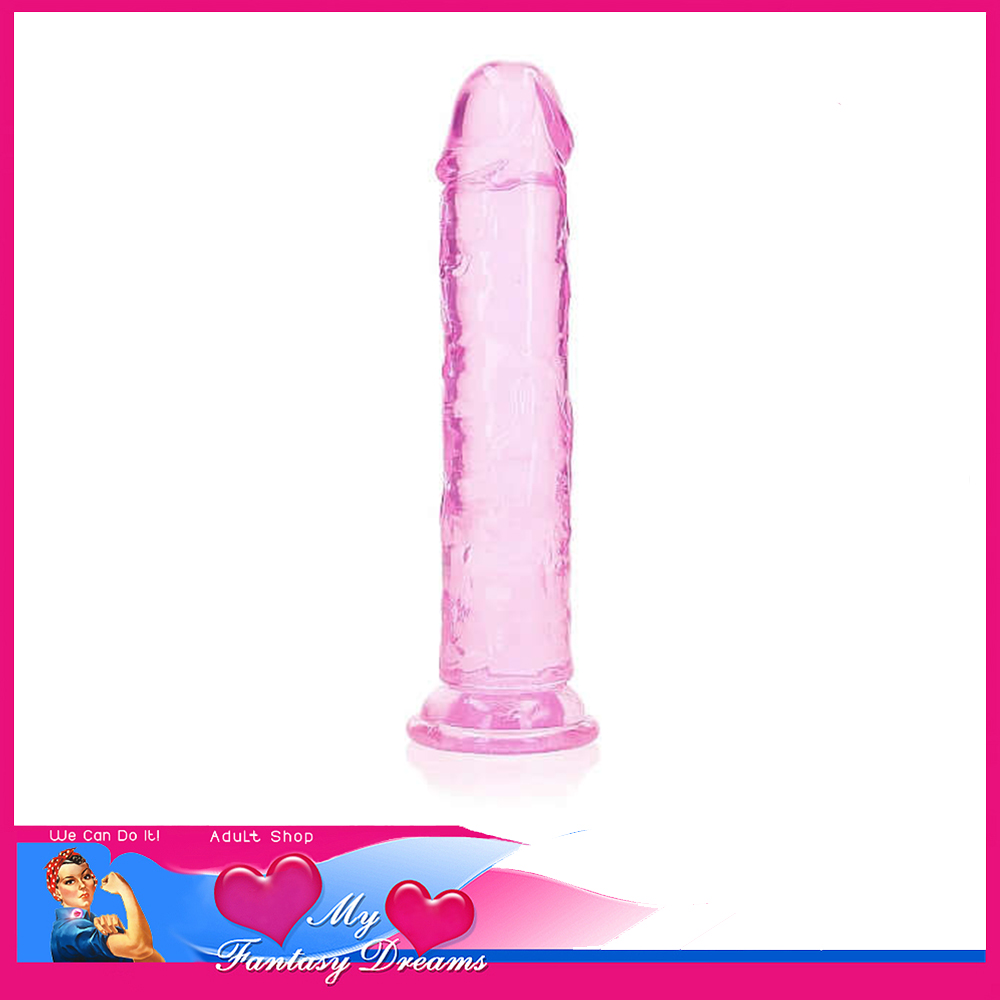 Realrock | Crystal Clear 8" Dildo Jelly Feel Tpe Suction Cup Unisex Penis Harness Dong Pink