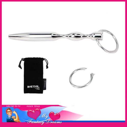 Toyfa | Metal Urethral Sounding Penis Plug 2 Rings Pull 4" Insert x 1cm Widest 304 Steel Silver