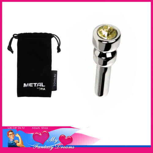 Toyfa | Metal Penis Plug With Gemstone Citrine Top 5cm Tall x .5" Wide Stainless Steel Silver