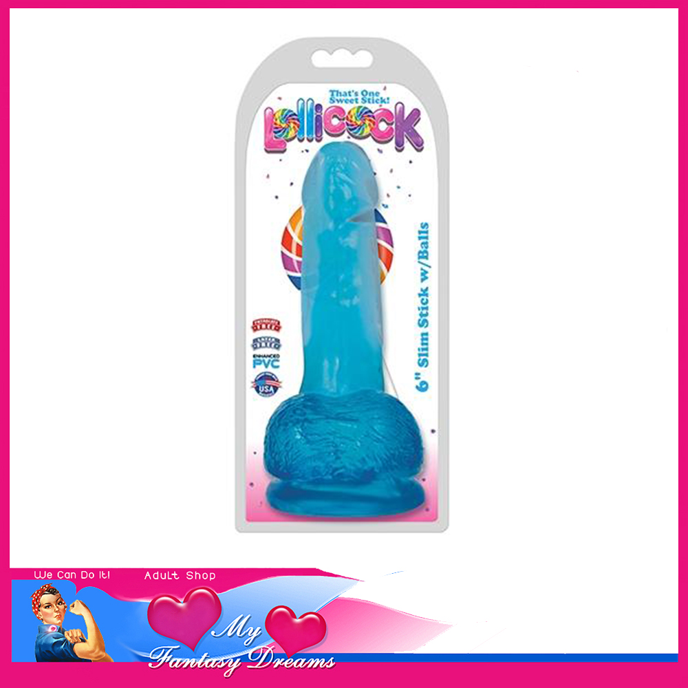 Lollicock | Dildo Penis with Balls Slim Stick 6" Durable Pvc Unisex Suction Cup Blue
