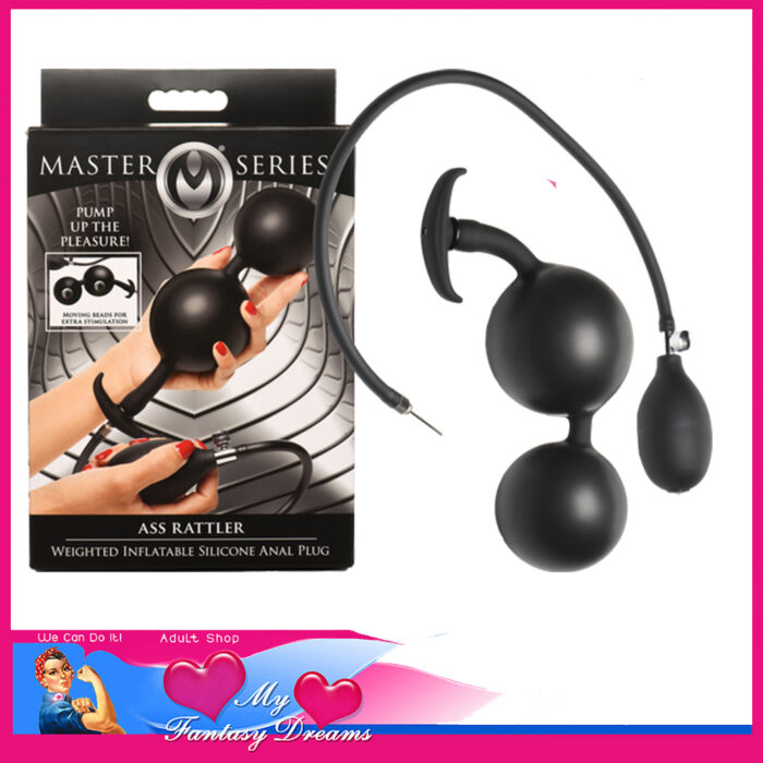 Master Series | Ass Rattler Weighted Inflating Anal Beads 1.2" to 2.8" Removable Hose Black