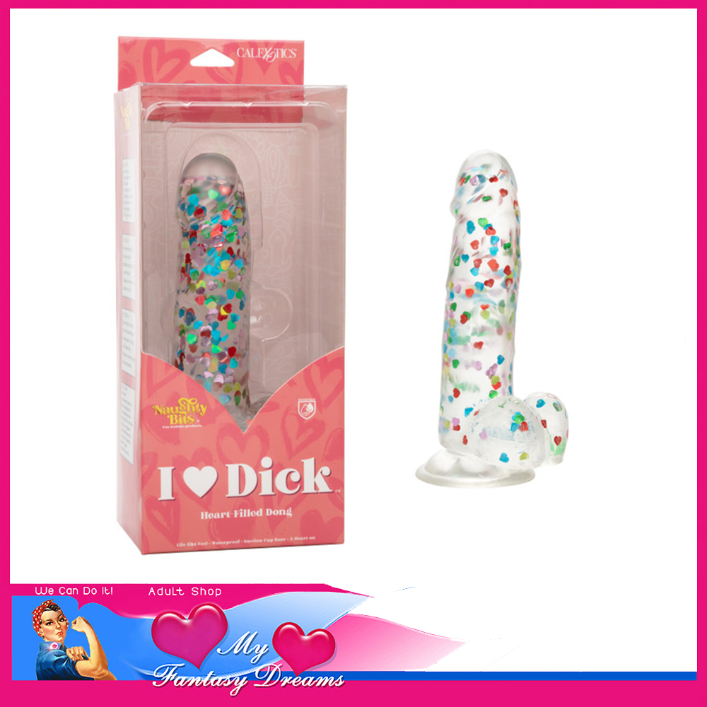 Calexotics | Naughty Bits® I Love Dick™ Heart Shape Glitter-Filled 8" Tpr Dildo Penis