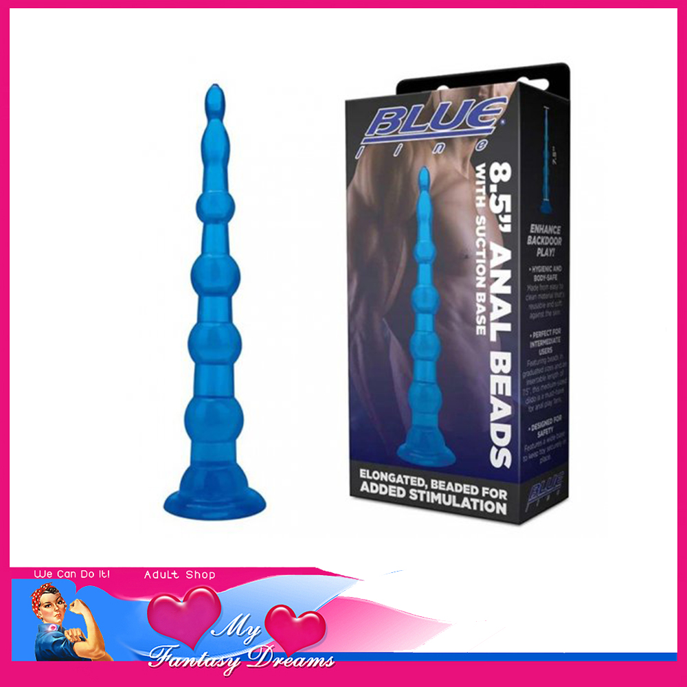 Blueline | Anal Plug 8.5" Long Taper Bead Suction Cup Base Jelly Tpe Blue