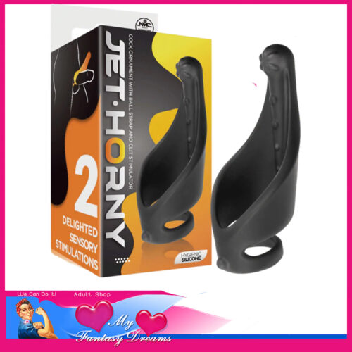 Jet Horny | Cock Ornament 31mm Penis Ring Sleeve 5.1" With Clit Stimulator Nub Silicone Black