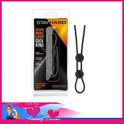 Stay Hard | Silicone Double Loop Cock Ring Cock Ball Adjustable Cincher 20cm Total Long Black