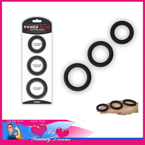 Power Plus | Cock Ring 3 Set 30mm 35mm 40mm Inner Diameter 1cm Thick Low Stretch High Support Silicone Black