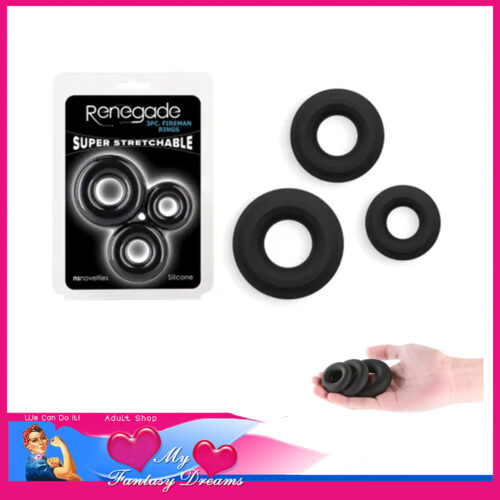 Renegade | 3 Set Fireman Liquid Silicone Comfortable Penis Rings Soft Stretchy Black