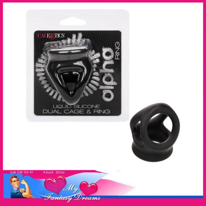 Calexotics | Alpha™ Liquid Silicone Dual Cage & Ring 1.5" Inner Ball Stretching Black