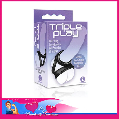 Triple Play | Cock Ring Base Boost Ball Sling Tri Cage Stretchy Tpr Suits Up to 1.5" Penis Smoke Grey