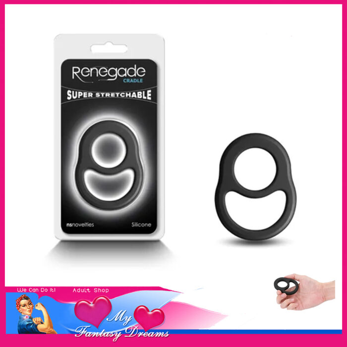Renegade | Cradle Penis Ring With Attached Ball Ring Silicone 30mm & 40mm Black