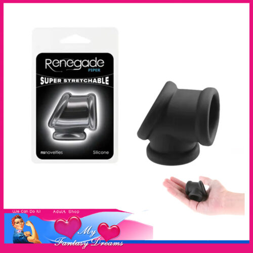 Renegade | Piper Cock Pipe Penis Ring With Ball Stretching Ability 4.9 x 4 x 4.8cm Soft Silicone Black