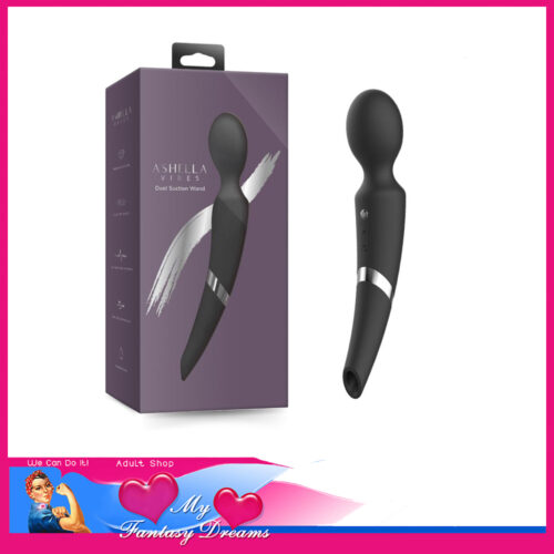 Ashella | Dual Suction Wand 8" Usb Massager & Air Wave Other End 5 Suck 10 Vibrations Black