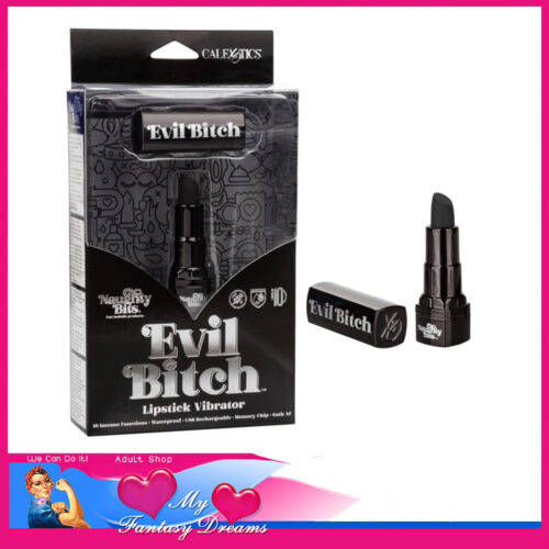 Calexotics | Naughty Bits® Evil Bitch™ Lipstick Vibrator 3" Goth Usb Bullet 10 Speeds Abs Silicone Black