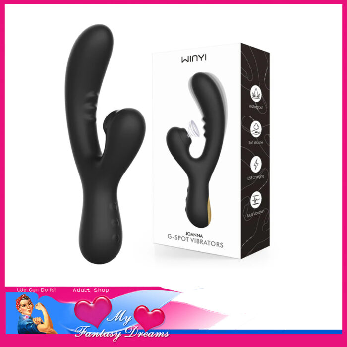 Winyi | Joanna G-Spot Vibrator Usb 22.2cm Hard Rabbit 2 Motors Air Wave Suction Both 10 Levels Black