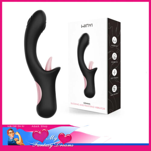 Winyi - Gemma Licking Tapping Rabbit Usb Vibrator 10 Speeds 22.6cm Clit Licking Waterproof Black