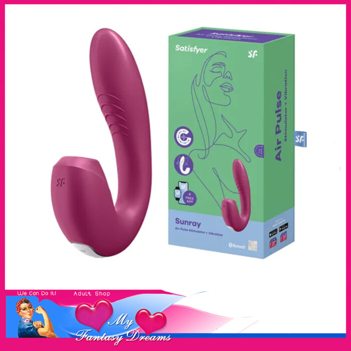 Satisfyer - Sunray Air Wave 11 Level 12 Speed Vibrations 14cm 2 Motors App Remote Berry Red