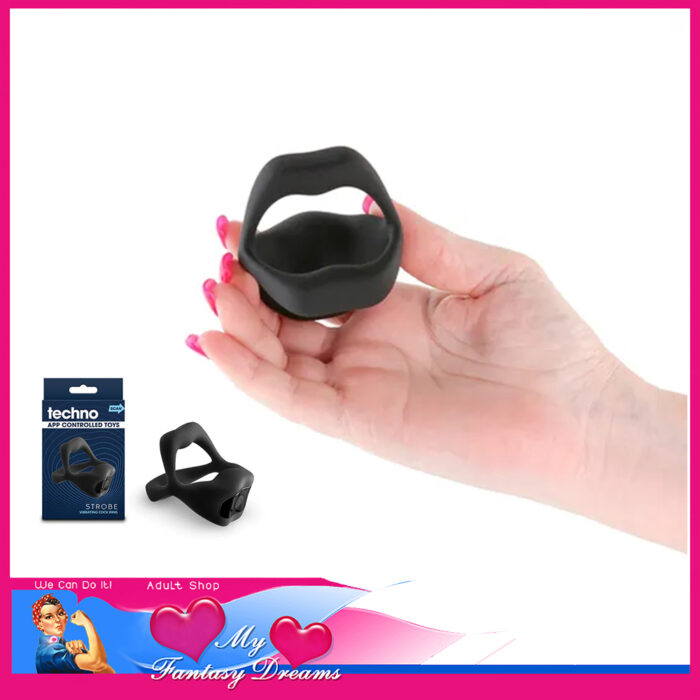 Strobe by Techno - a vibrating cock ring that can be operated with a downloadable APP or by itself. Made from premium materials, Strobe is rechargeable, water resistant, and suitable with all lubricants. 9 functions. Scan QR code on box for APP download. - Product Dimensions: 6.6 cm x 5.8 cm x 3.8 cm - Product Material: Silicone Battery Usage: RECHARGEABLE