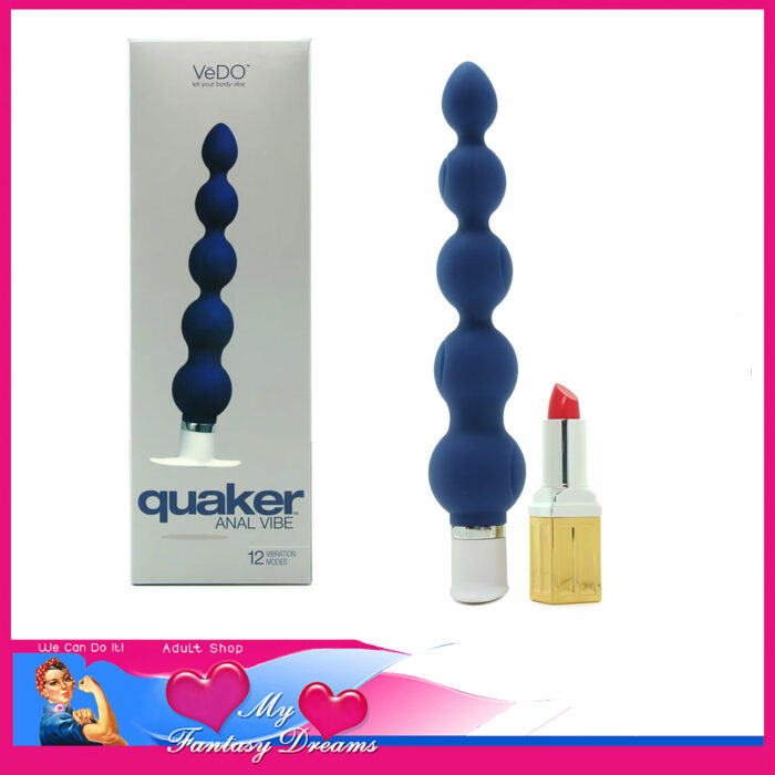 Quaker - Anal Vibe Silicone 12 Speeds Battery 8" Anal Beads Vibrator Blue