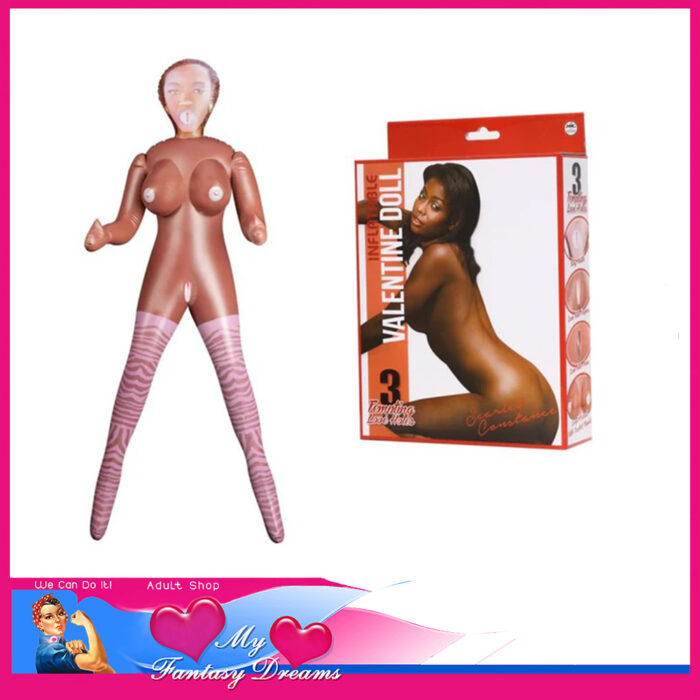 Valentine Doll - Scarlet Constance Blow Up Doll Print Face & Stockings 3 Holes Pvc Brown