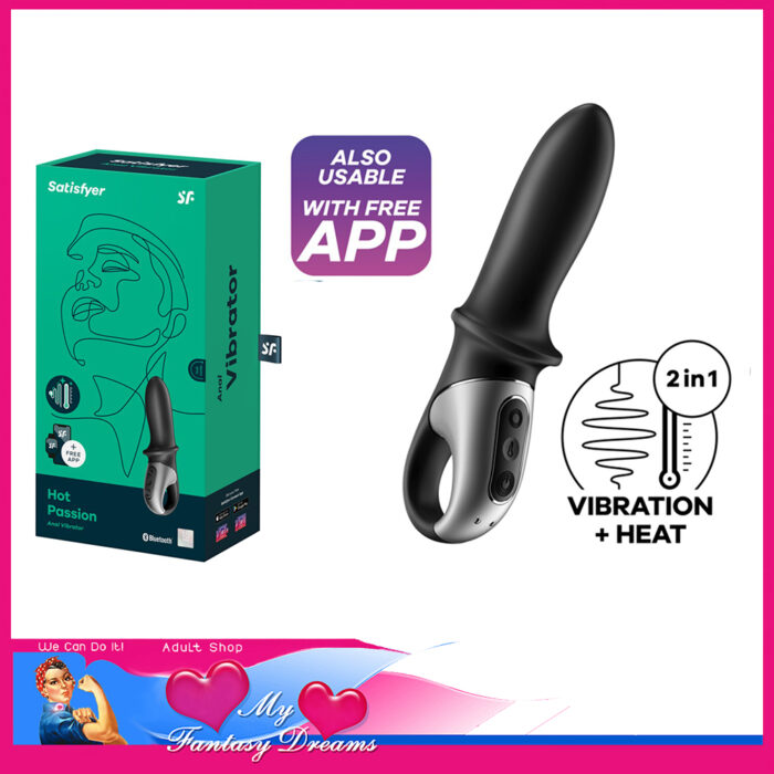 Satisfyer -Hot Passion Warming 7.5" Usb Optional App Remote Anal Plug 12 Speeds Silicone Black