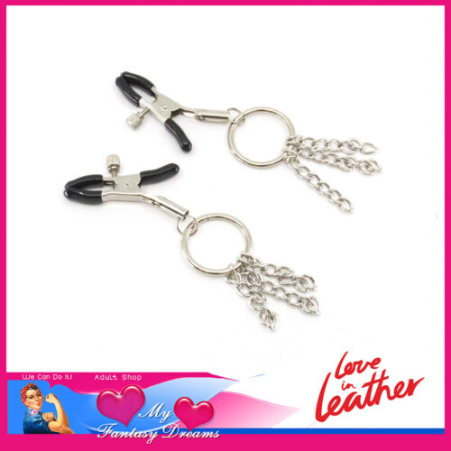 Love in Leather | Adjustable Silver Tone Nipple Clamps With O Rings and Chains CLA006