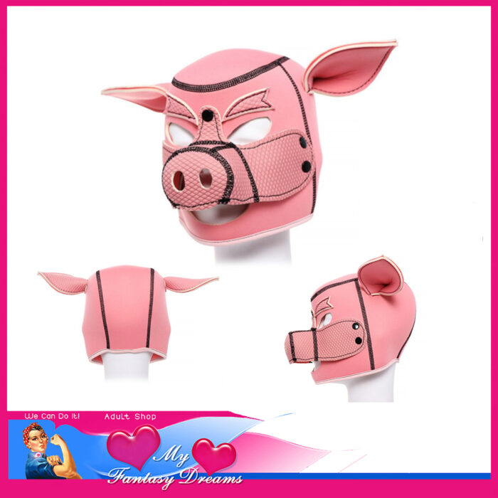 Neoprene Pig Mask - Extreme Cosplay Submissive 59cm Head Diameter Pink