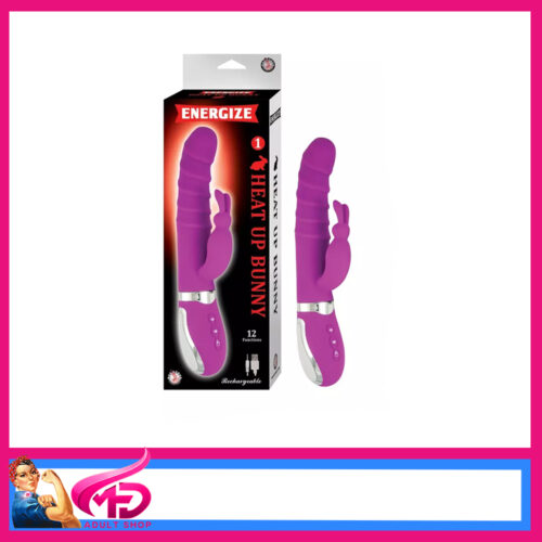 Energize | Heat Up Bunny 9" Slim 1" Shaft Ribbed Usb Silicone 12 Speeds purple