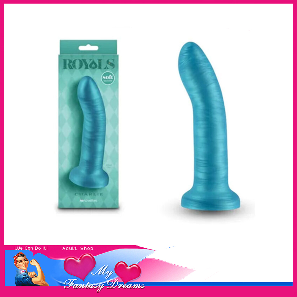 Royals | Charlie Ultra Soft Plush Silicone Shimmer Dildo 17cm x 6cm Teal Blue