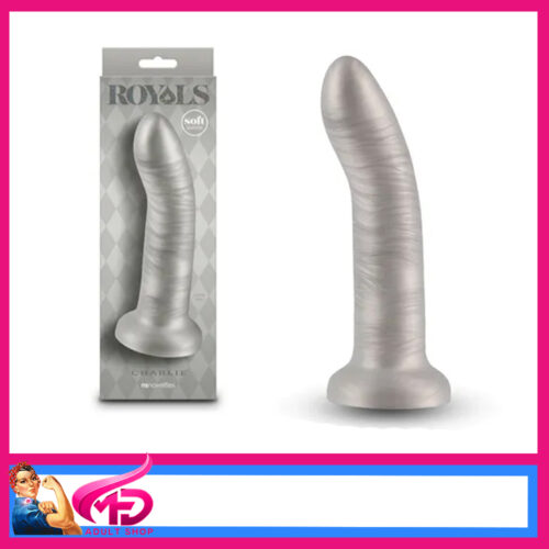 Royals | Charlie Ultra Soft Plush Silicone Shimmer Dildo 19.4cm x 4cm Metallic Grey