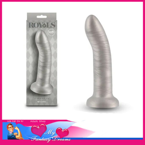 Royals | Charlie Ultra Soft Plush Silicone Shimmer Dildo 19.4cm x 4cm Metallic Grey