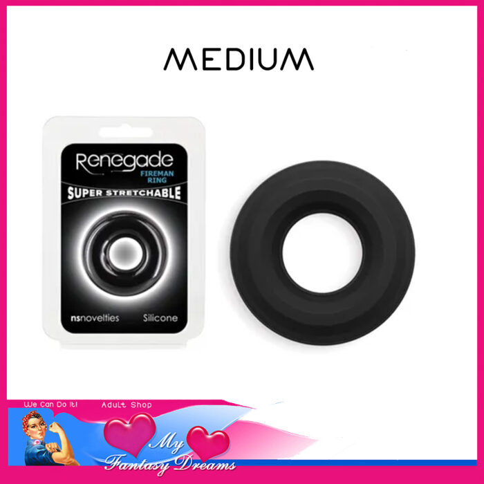 Renegade | Fireman Silicone Penis Ring Durable Soft Stretchy Suits 1.5" Penis Black