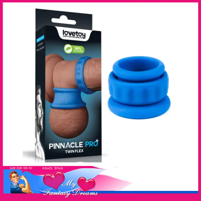 Lovetoy | Pinnacle Pro | Twin Flex Penis Ring Silicone Cock Ball 25mm Inner | Blue