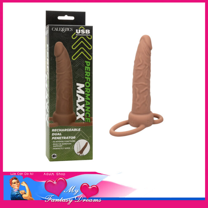 Performance Maxx™ | Rechargeable Dual Penetrator 10 Speeds Silicone 5.5" | Brown Tan