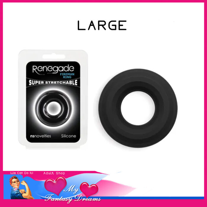 Renegade | Fireman Silicone Penis Ring Durable Soft Stretchy Suits 1.75" Penis Black Large