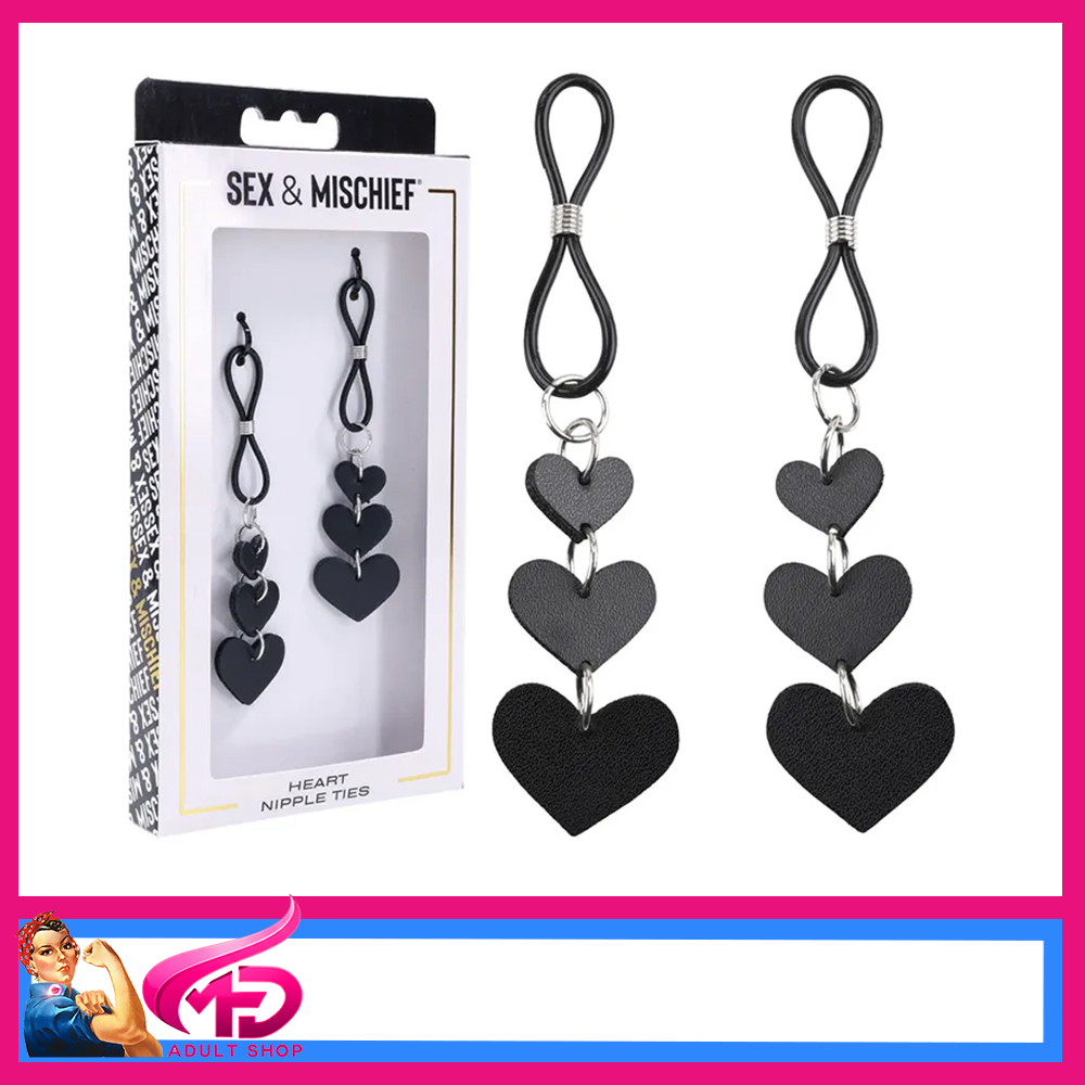 Sex & Mischief | Heart Shaped Black Adjustable 2" Nipple Ties Booby Bling