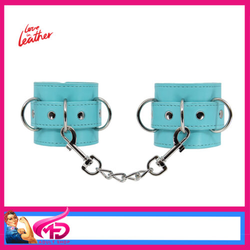 B-HAN22 Love in Leather Vegan Leather Adjustable Handcuffs 30cm Blue